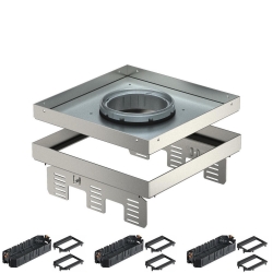 Regulowany zestaw z otworem na tubus na 12 gniazd do podłogi technicznej wypełnienie 20 mm OBO BETTERMANN RKFN2 UZD3 9V S20 stal nierdzewna