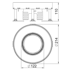 Regulowany zestaw z otworem na tubus na 6 gniazd do podłogi betonowej obciążenie 20 mm OBO BETTERMANN RKFR2 4 V20 stal nierdzewna