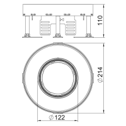 Regulowany zestaw z otworem na tubus na 6 gniazd do podłogi technicznej obciążenie 1T  wypełnienie 25 mm OBO BETTERMANN RKFR2 4 V25 stal nierdzewna