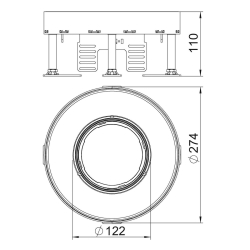 Regulowany okrągły zestaw z otworem na tubus na 10 gniazd do podłogi betonowej  wypełnienie 20 mm OBO BETTERMANN RKFR2 7 V25 stal nierdzewna